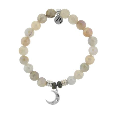 Moonstone Stone Bracelet with Friendship Stars Sterling Silver Charm