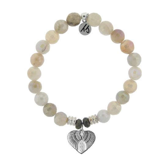 Moonstone Stone Bracelet with Heart of Angels Sterling Silver Charm