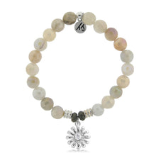 Load image into Gallery viewer, Moonstone Stone Bracelet with Daisy Sterling Silver Charm
