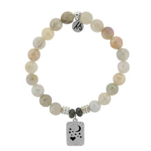 Load image into Gallery viewer, Moonstone Stone Bracelet with Moon and Back Sterling Silver Charm
