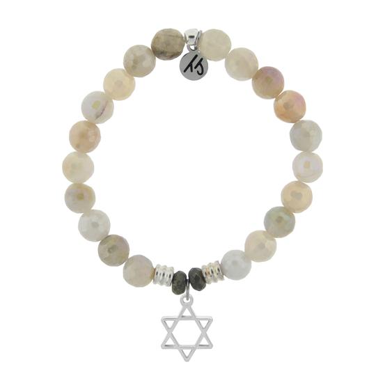 Moonstone Stone Bracelet with Star of David Sterling Silver Charm