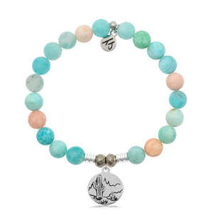 T. Jazelle Multi Amazonite Stone Bracelet with Cactus Sterling Silver Charm