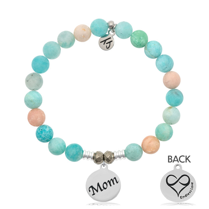 Multi Amazonite Stone Bracelet with Mom Endless Love Sterling Silver Charm
