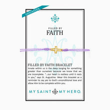 Load image into Gallery viewer, My Saint My Hero Filled by Faith Open Cross Bracelet Lavender with Gold
