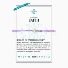 Load image into Gallery viewer, My Saint My Hero Filled by Faith Open Cross Bracelet Lavender with Silver
