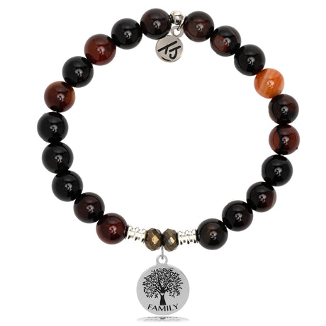 Sardonyx Stone Bracelet with Family Tree Circle Sterling Silver Charm