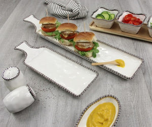 Entertaining 4 Piece Set - White Bowls with Silver Trim