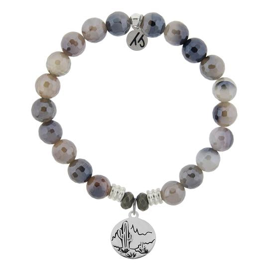Storm Agate Stone Bracelet with Cactus Sterling Silver Charm