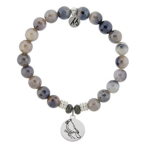 Storm Agate Stone Bracelet with Cardinal Sterling Silver Charm