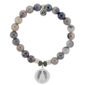 Storm Agate Stone Bracelet with Guardian Sterling Silver Charm