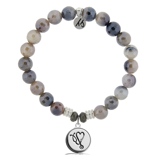 Storm Agate Stone Bracelet with Nurse Sterling Silver Charm