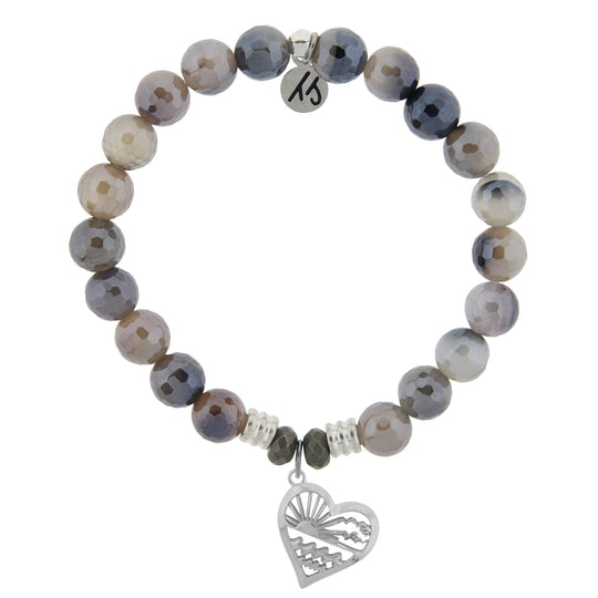 Storm Agate Stone Bracelet with Seas the Day Sterling Silver Charm