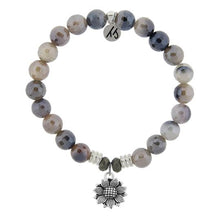 Load image into Gallery viewer, Storm Agate Stone Bracelet with Sunflower Sterling Silver Charm
