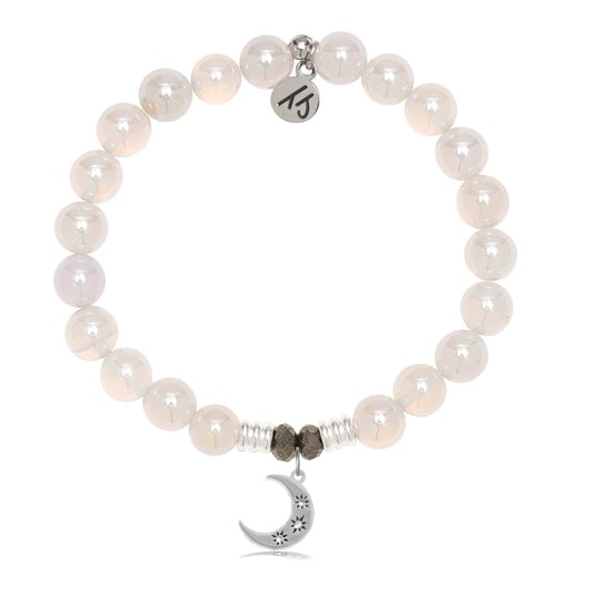 White Agate Stone Bracelet with Friendship Stars Sterling Silver Charm