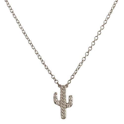 Prick Cactus Necklace with CZ stones - 925 Sterling Silver